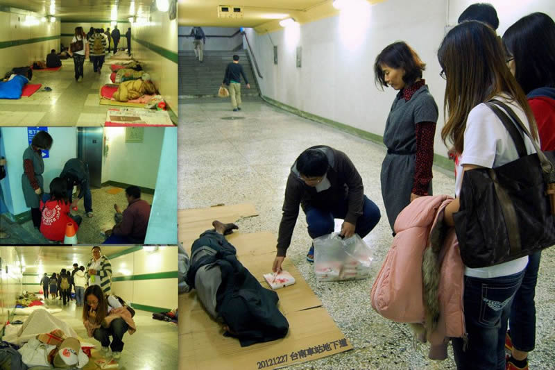 台南神學院學生關心街友的照片。